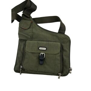 Baggallini Olive Green Nylon Crossbody Travel Bag Orange Lining Multi-Pocket